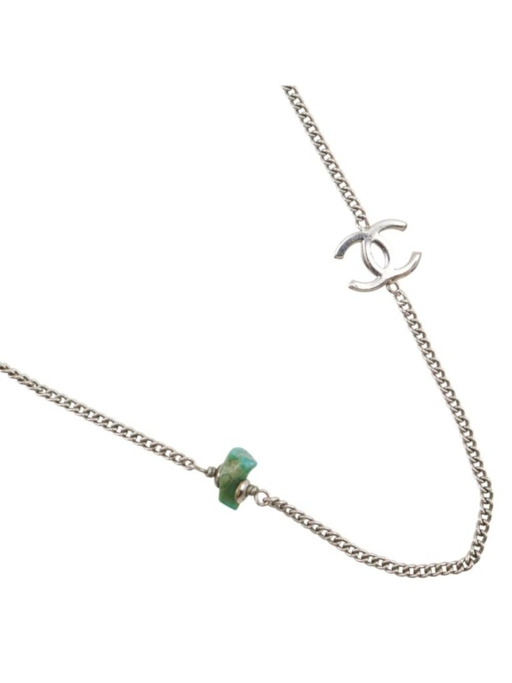 Chanel CC Logo Long Necklace Metal Silver 98P